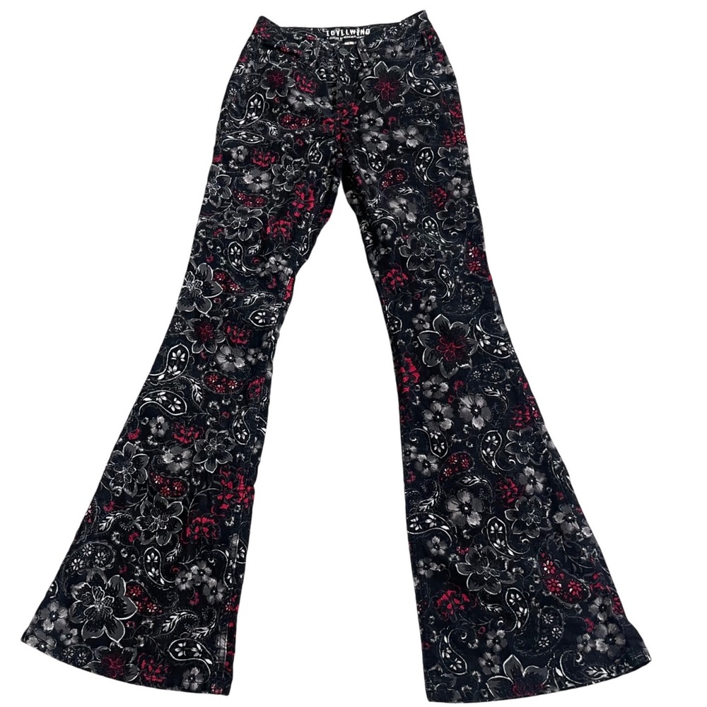 Idyllwind Miranda Lambert Floral Paisley Corduroy Flare Pants Black Red Size 0